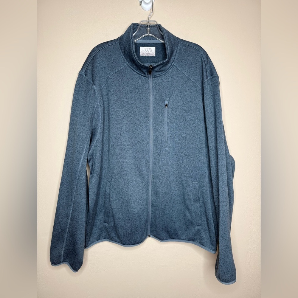 Ocean Coast Blue Gray Full-Zip Cardigan Sweater Size XL